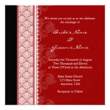 Square Red & Black Damask Wedding Invitations
