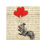 Squirrel and heart balloons stretched canvas prints