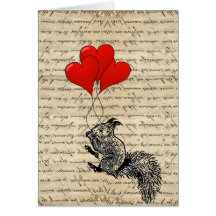 Squirrel and heart balloons card