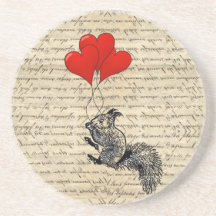 Squirrel and heart balloons coasters