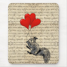Squirrel and heart balloons mousepads