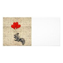 Squirrel and heart balloons personalised photo card