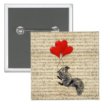 Squirrel and heart balloons pins