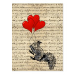 Squirrel and heart balloons post cards