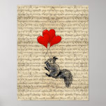 Squirrel and heart balloons poster