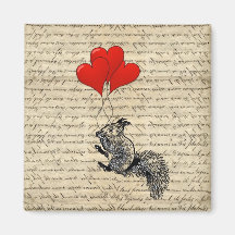 Squirrel and heart balloons refrigerator magnet