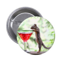 Squirrel Drinking a Cocktail Pinback Button