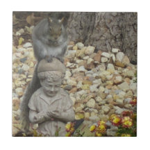 Squirrel on Statue Ceramic Tile