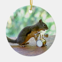 Squirrel Playing Drums Christmas Tree Ornament