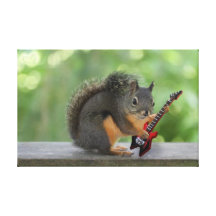 Squirrel Playing Electric Guitar Stretched Canvas Prints