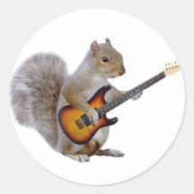 Squirrel Playing Guitar Round Stickers