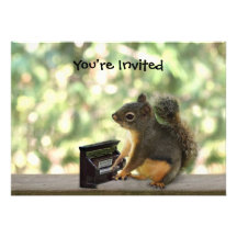Squirrel Playing Piano Personalized Invitations