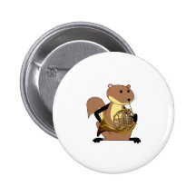 Squirrel Playing the French Horn Pinback Button
