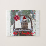Squirrel Wearing Santa Hat Jigsaw Puzzle
