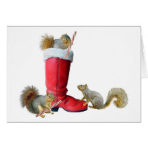 Squirrels in Santa's Boot Cards