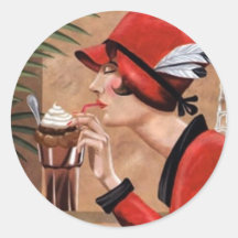 Squisito Cioccolato Italian Chocolate Woman in Red Round Stickers