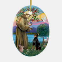 St Francis (W) - Doberman Pinscher 1 Christmas Ornaments