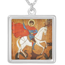 St. George Red Cape Silver Pendant Necklace