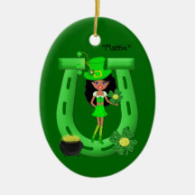 St Patrick’s Day Brunette Girl Leprechaun Christmas Ornaments