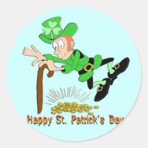 St Patrick's Day Leprechaun Gold Round Stickers