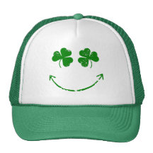 St Patrick's Day Shamrock Smiley face humour Mesh Hats