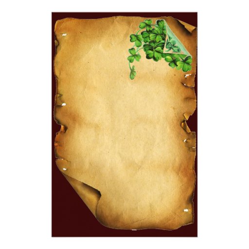 ST. PATRICK'S DAY /Shamrocks on Brown Parchment Customized Stationery