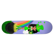 St Pat's Day Brunette Girl Leprechaun with Rainbow Skateboard