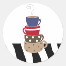 Stacking Coffee Cups Round Sticker