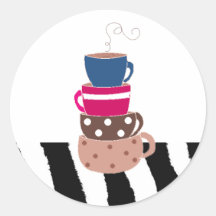 Stacking Coffee Cups Round Sticker