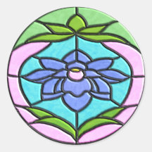 STAINED GLASS FLOWER by SHARON SHARPE Round Sticker
