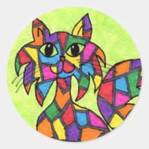 Stained Glass Kitty Round Sticker