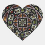 Stained Glass Window Kaleidoscope 6 Heart Stickers
