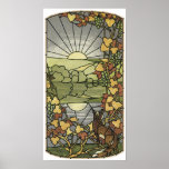 Stained Glass with fox and grapes Poster