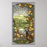 Stained Glass with fox and grapes Poster
