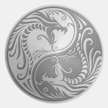 Stainless Steel Yin Yang Dragons Sticker