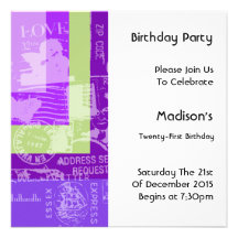 Stamps Colour Block Birthday Party Invitation