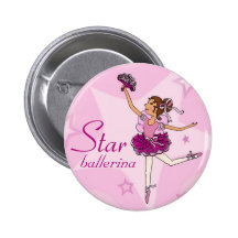 Star ballerina pink girl button