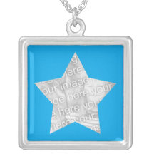 Star shape blue photo personalised personalized necklace