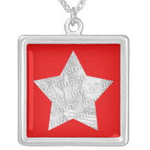Star shape red photo personalised personalized necklace