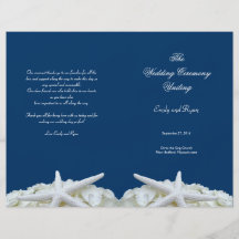 Starfish and Flowers Navy Wedding Program Template Flyer