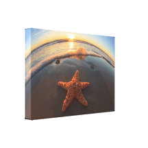 Starfish on Beach at Sunset Stretched Canvas Prints