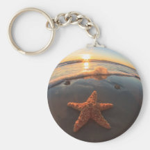 Starfish on Beach at Sunset Key Chains