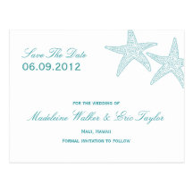 Starfish Save The Date Postcard - Turquoise