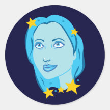 Starry Blue Girl Round Sticker