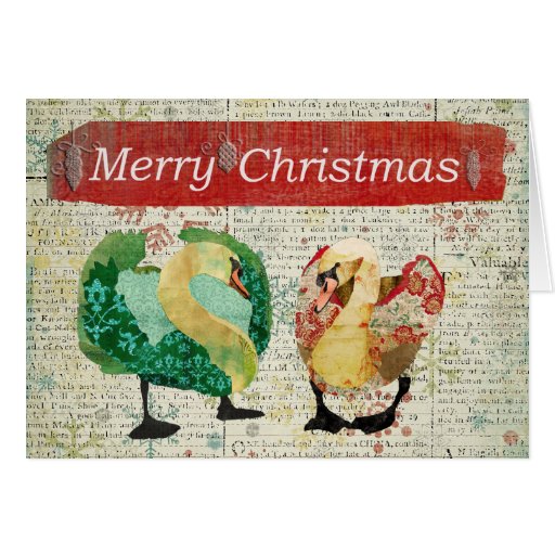Starry Eyed Swans Vintage Merry Christmas Card