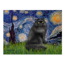 Starry Night - Black Persian cat Postcards