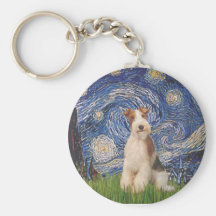 Starry Night - Wire Fox Terrier 3 Keychain