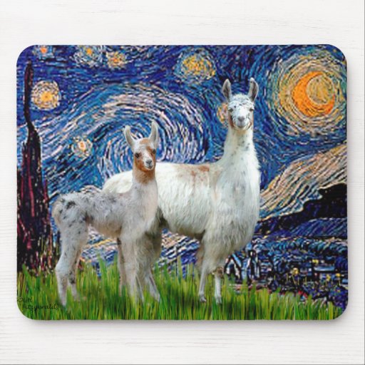 Starry Night with Two Llamas Mouse Mat