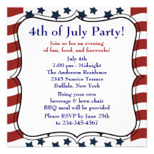 Stars Stripes 4th of July BBQ Party Invitation