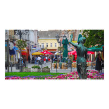 statue and flowers customized photo card